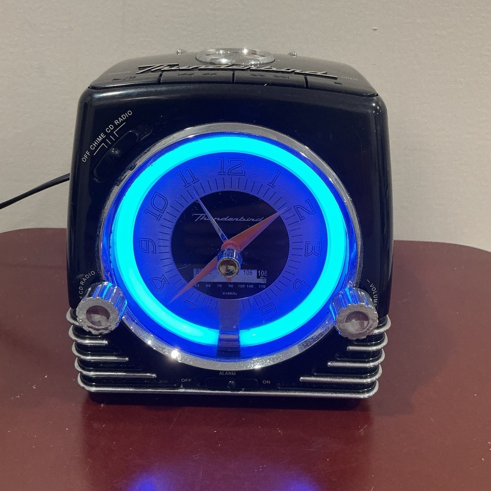 Vintage Thunderbird Neon Clock-Radio-CD Player Combo Retro Tested WORKS